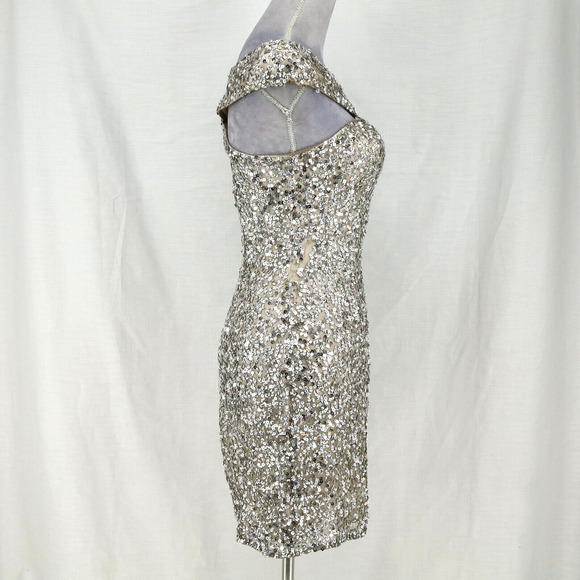 Scala Dress Womens 2 Silk Silver Sequins Off Shoulder FLAW Some sequins missing - Picture 14 of 16
